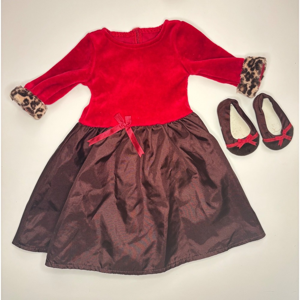 American Girl Doll Chocolate Cherry Leopard Velvet Holiday Dress W/Shoes Retired